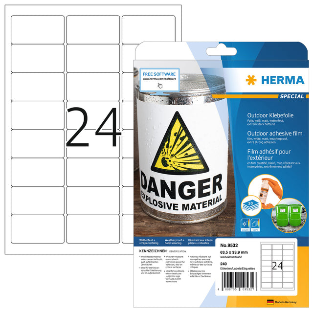 HERMA -  Etiket 9532 63.5x33.9mm weerbestendig wit 240st