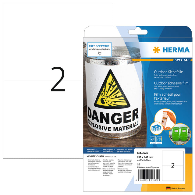 HERMA -  Etiket  9535 a5 210x148mm 20st folie wit | 32 stuks
