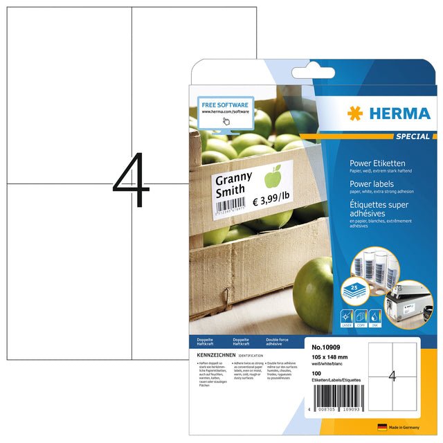 HERMA - Etiquette Power 10909 105x148mm blanc 100 pièces