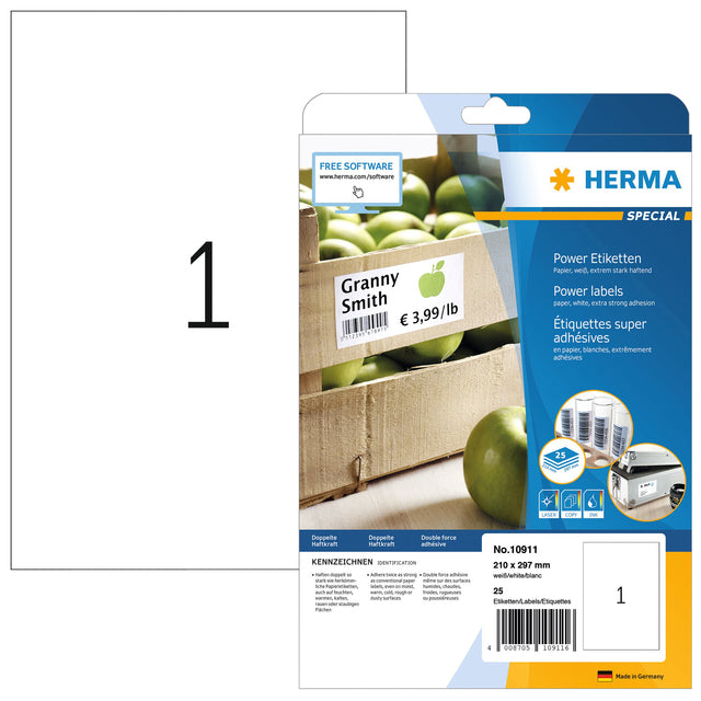 HERMA -  Etiket Power 10911 210x297mm wit 25 stuks