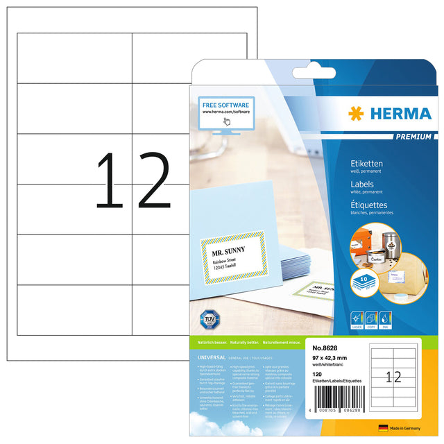 HERMA - Etiquette 8628 97x42,3mm premium blanc 120 pièces