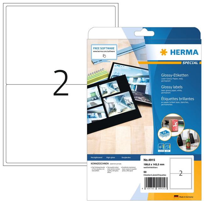 HERMA -  Etiket 4915 199.6X143.5mm glossy wit 50 etiketten