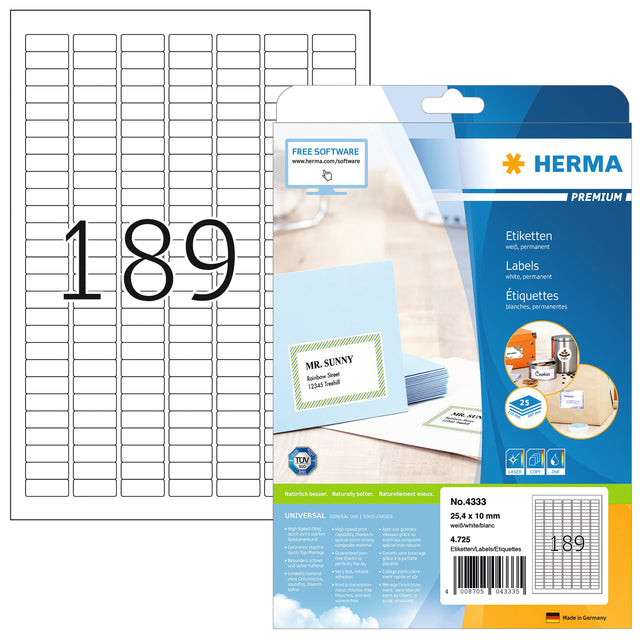 HERMA - Etiquette 4333 25,4x10mm A4 4725 étiquettes