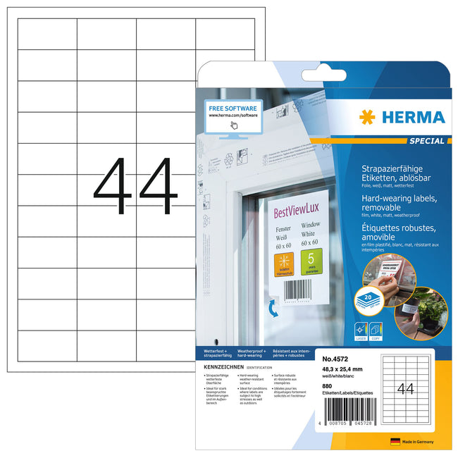 HERMA - Etiquette 4572 48,3x25,4mm feuille blanche 880 étiquettes