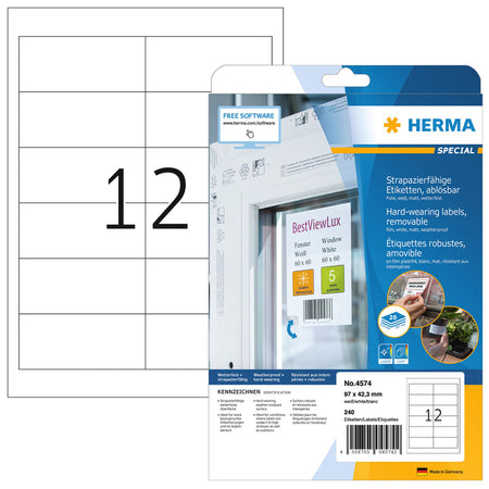 HERMA - Etikett 4574 97X42,3mm Folie weiß 240 Etiketten