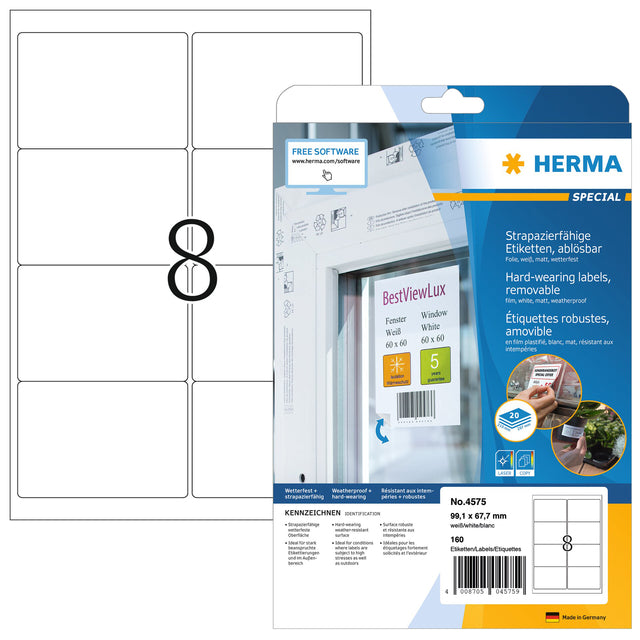 HERMA - Etiket  4575 99.1x67.7mm folie wit 160st