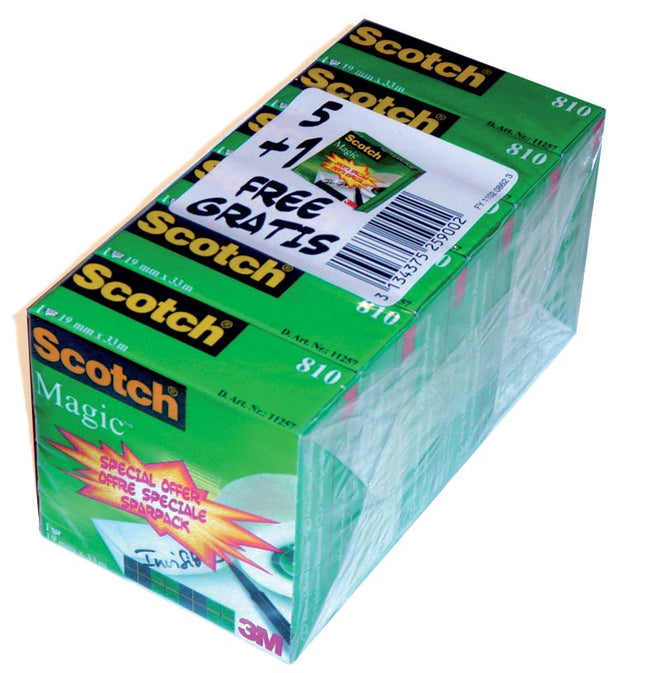 Scotch - Klebeband Magic e ft 19 mm x 33 m, Packung mit 6 Rollen