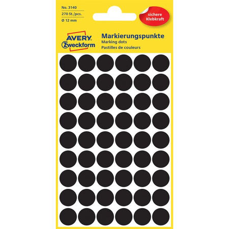 Avery Zweckform -  Etiket avery 3140 rond 12mm zwart 270st