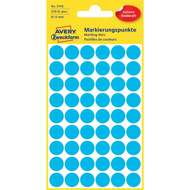 Avery -  Etiket az 3142 rond 12mm blauw 270 stuks
