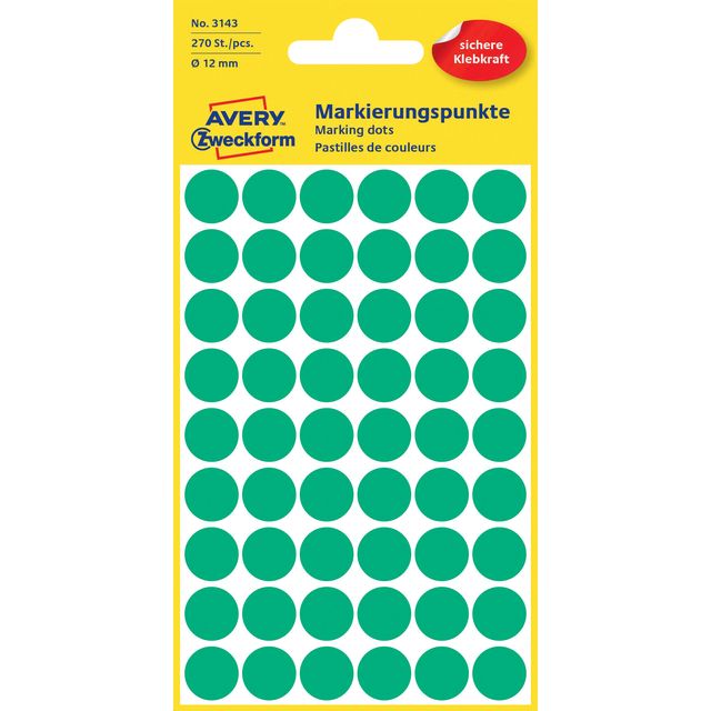 Avery -  Etiket Zweckform 3143 rond 12mm groen 270 etiketten | 10 stuks