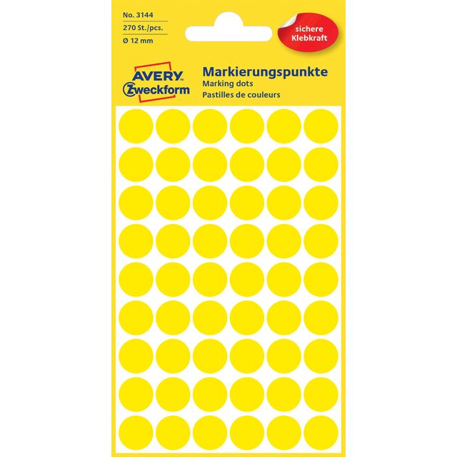 Avery Zweckform - Étiquette Zweckform 3144 ronde 12mm jaune 270 étiquettes