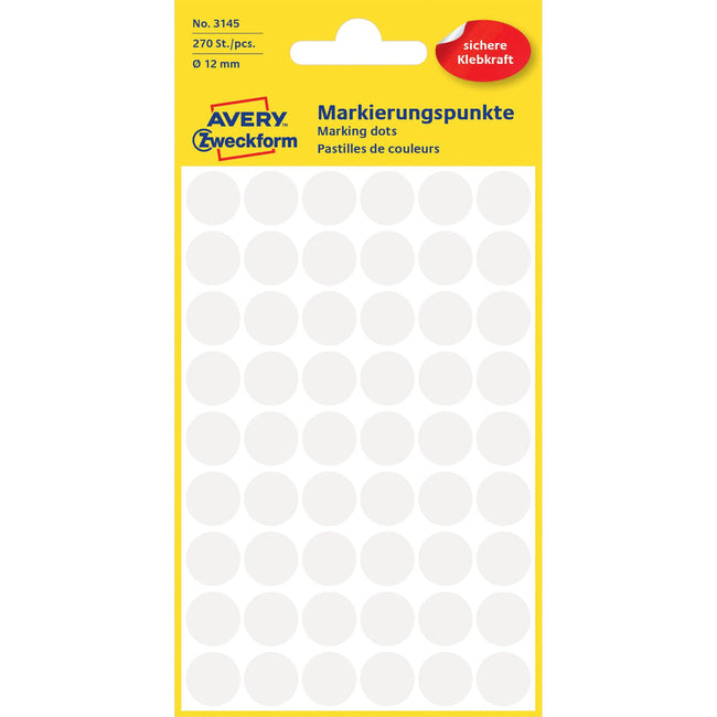 Avery Zweckform - Etiquette Zweckform 3145 ronde 12mm blanc 270 étiquettes