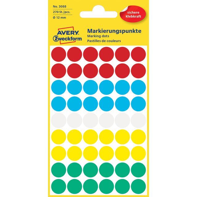 Avery Zweckform - Etiquette Zweckform 3088 ronde 12mm assorties 270 étiquettes