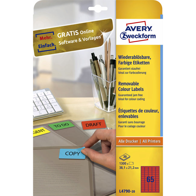 Avery Zweckform - Étiquette Zweckform L4790-20 38,1x21,2mm rouge 1300 pièces