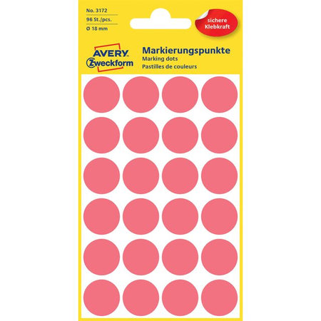 Avery Zweckform - Etiquette Zweckform 3172 ronde 18mm rouge clair 96 étiquettes