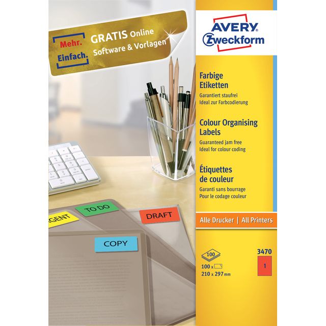 Avery Zweckform -  Etiket avery 3470 210x297mm a4 rood 100st