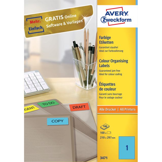 Avery Zweckform - Étiquette Zweckform 3471 210x297mm A4 bleu 100 pièces