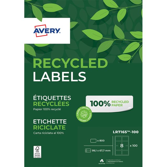 Avery - Etiquette LR7165-100 99,1x67,7mm blanc recyclé 800 étiquettes