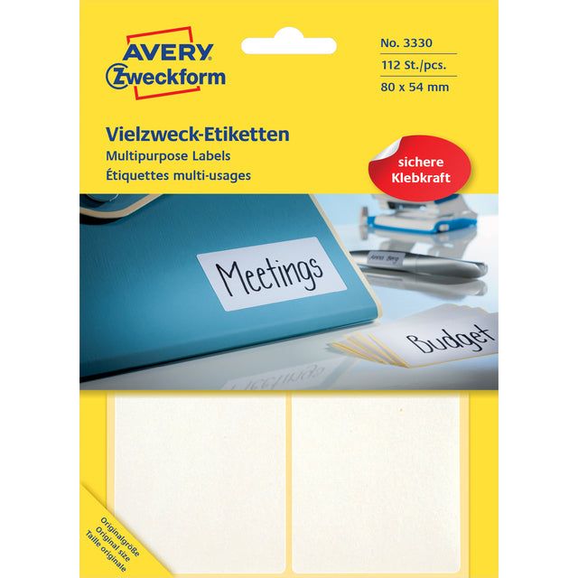 Avery Zweckform - Zweckform 3330 universele etiketten ft 80 x 54 mm (b x h), 112 etiketten, wit