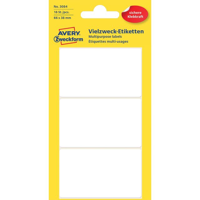 Avery Zweckform - Étiquette Zweckform 3084 66x38mm blanc 18 étiquettes | 10 pièces