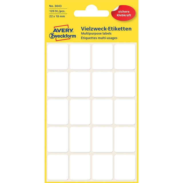 Avery Zweckform -  Etiket Zweckform 3043 22x18mm wit 120 etiketten