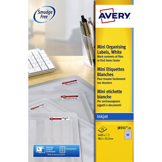 Avery - Label J8551-25 38,1 x 21,2 mm transparente 1625 Etiketten