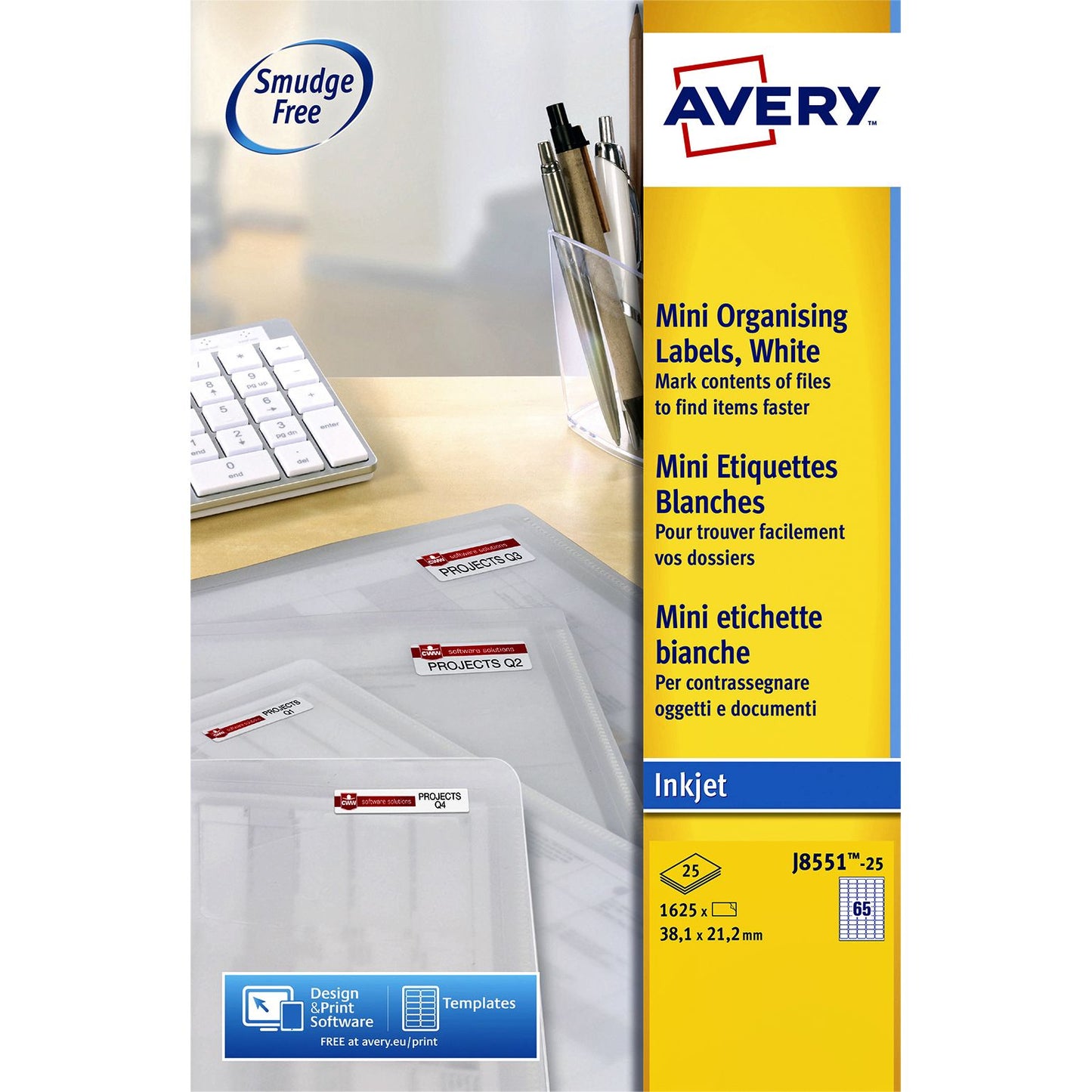 Avery -  Etiket  j8551-25 38.1x21.2mm tr 1625st