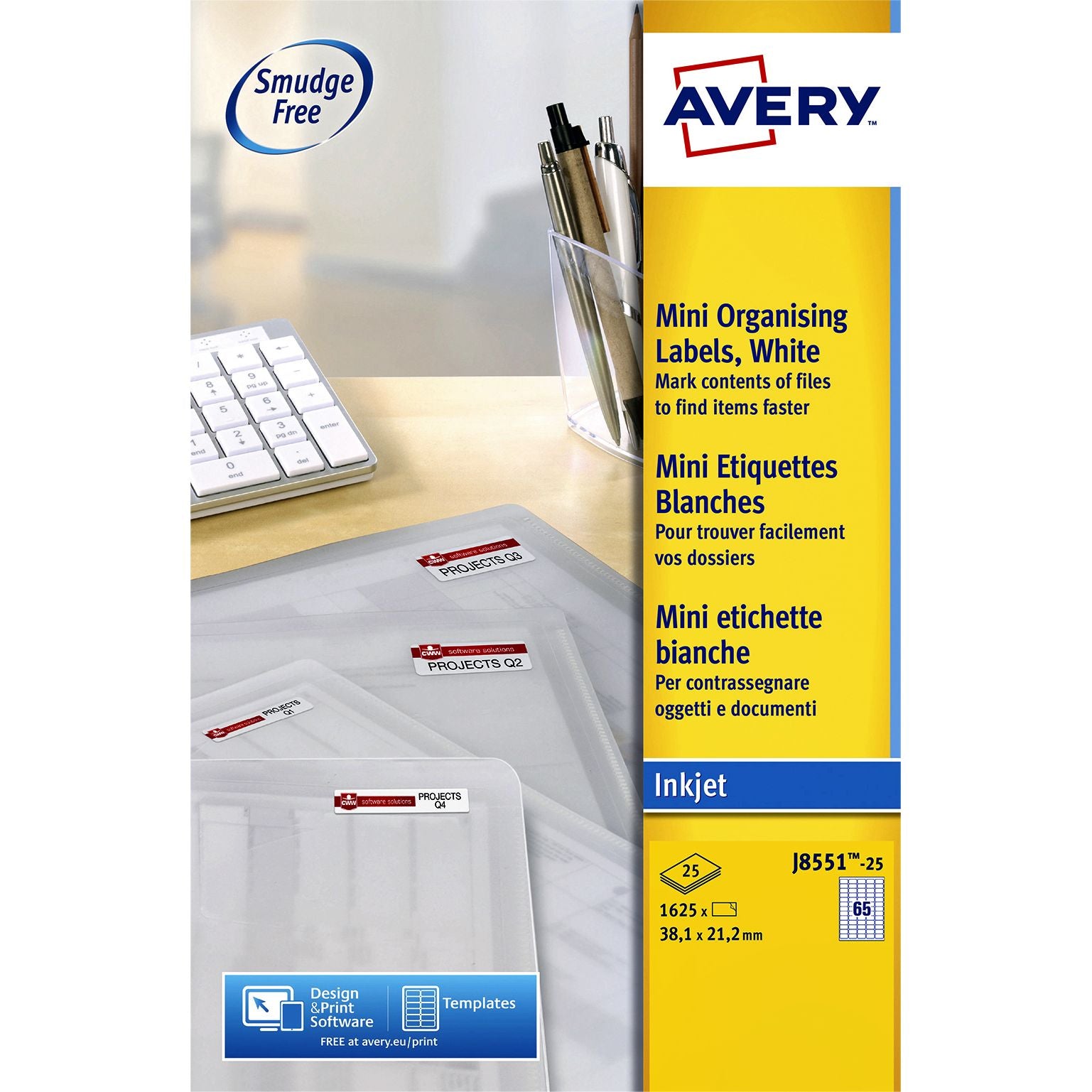 Avery - Etikett J8551-25 38,1 x 21,2 mm transparent 1625 Etiketten | 5 Stück