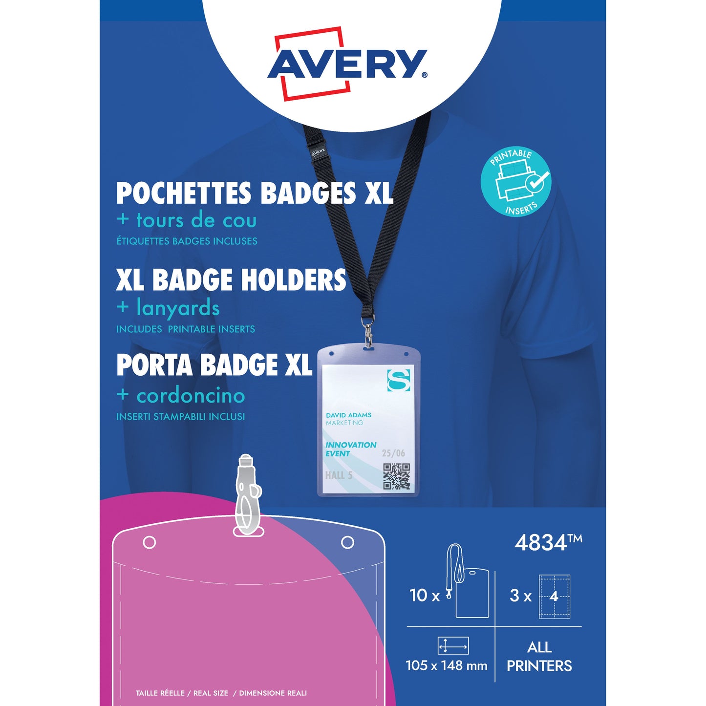 Avery - Badge 4834 Pochette A6 + cartes à insérer 10 pièces