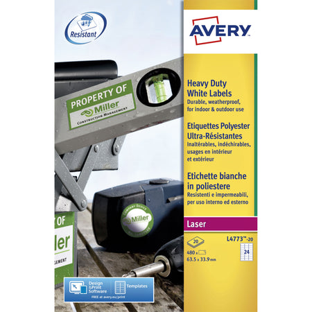 Avery -  Etiket  l4773-20 63.5x33.9mm wit 480st