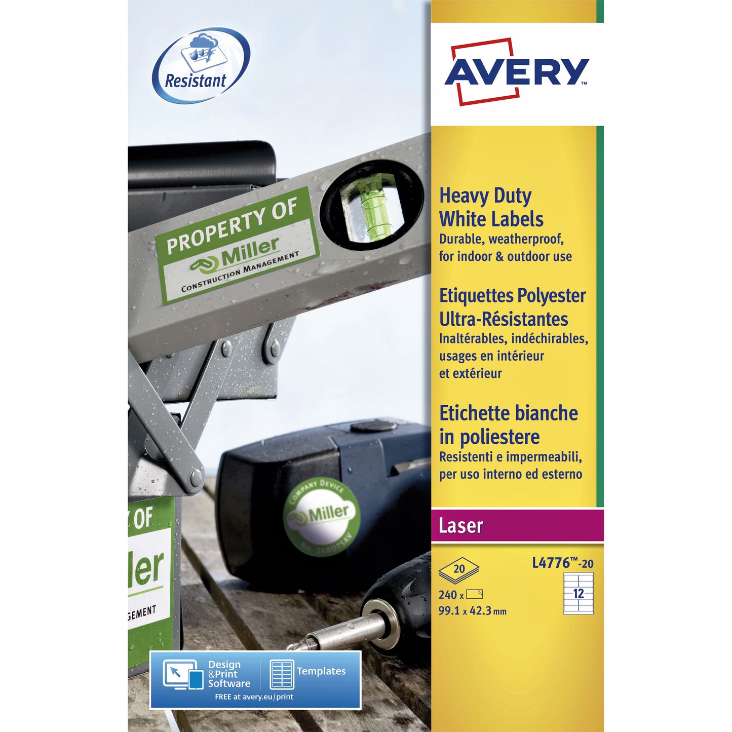 Avery -  Etiket  l4776-20 99.1x42.3mm wit 240 stuks