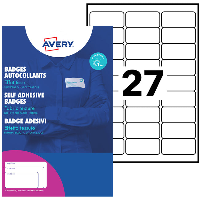 Avery - Étiquette pour badge nominatif L4784-20 63,5x29,6mm zk 540 pièces