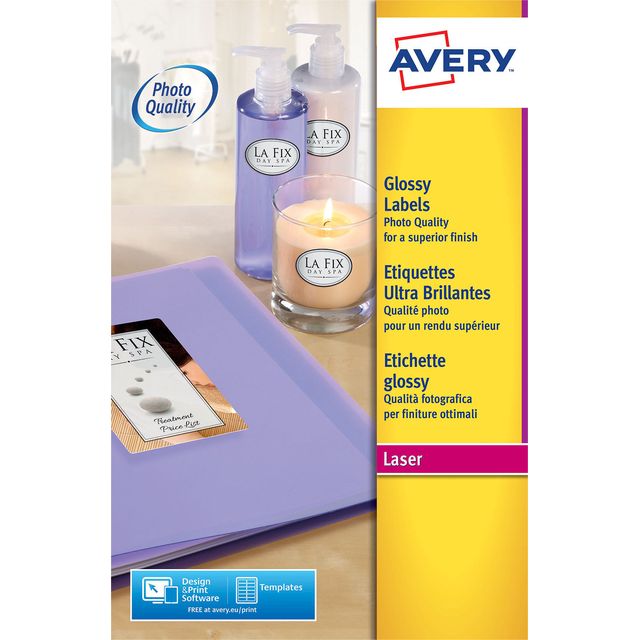 Avery - Etikett L7767-40 210x297mm A4 Hochglanzweiß 40 Etiketten