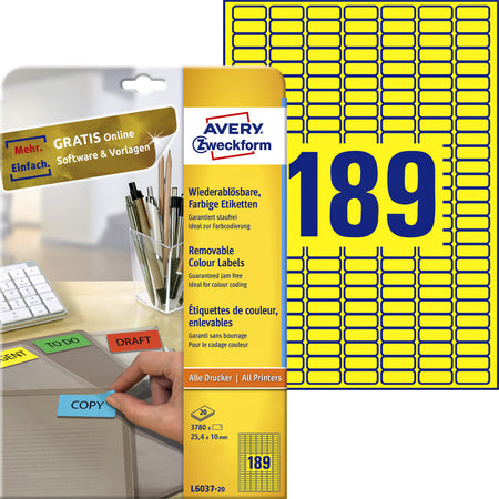 Avery Zweckform - Étiquette Zweckform L6037-20 25,4x10mm jaune 3780 pièces