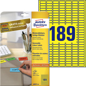 Avery Zweckform -  Etiket avery l6037-20 25.4x10mm geel 3780st
