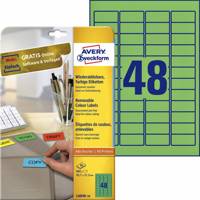 Avery Zweckform - Étiquette Zweckform L6040-20 45,7x21,2mm vert 960 pièces