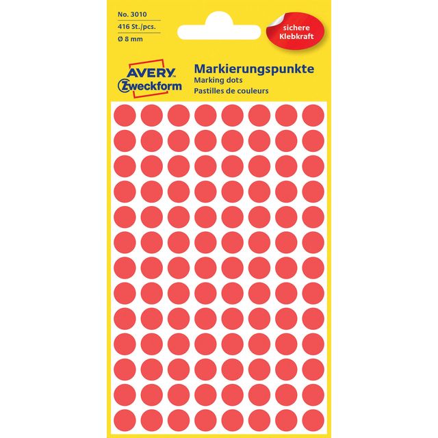 Avery Zweckform -  Etiket avery 3010 rond 8mm rood 416st