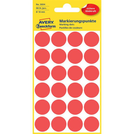 Avery Zweckform - Étiquette Zweckform 3004 ronde 18mm rouge 96 étiquettes | 10 pièces