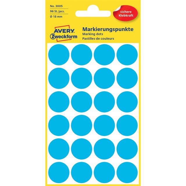 Avery Zweckform -  Etiket avery 3005 rond 18mm blauw 96st | 10 stuks