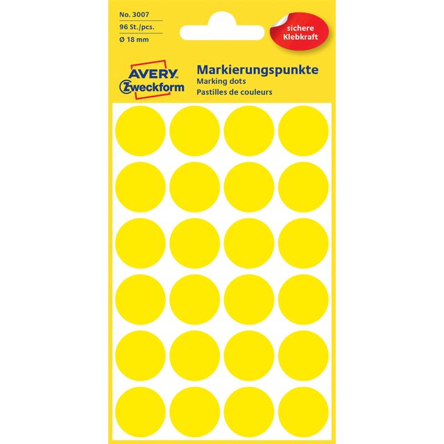 Avery Zweckform - Étiquette Zweckform 3007 ronde 18mm jaune 96 étiquettes | 10 pièces