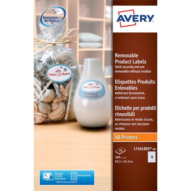 Avery - Etiket  l7101rev-20 63.5x42.3 mat wt 360 stuks