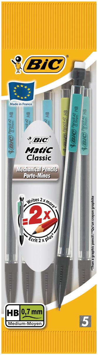 Bic - Porte-mine Matic Original HB 0,7mm sachet assorti de 5 pièces