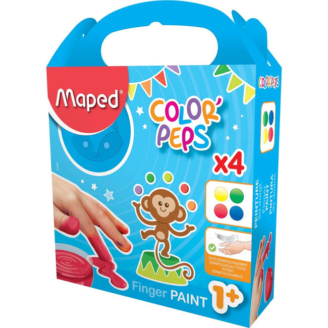 Maped - Fingerpaint Color'Peps Early Age, boîte de 4 pots de 80 ml de couleurs assorties