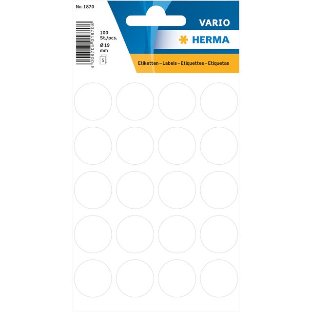 HERMA -  Etiket  1870 rond 19mm wit 100st