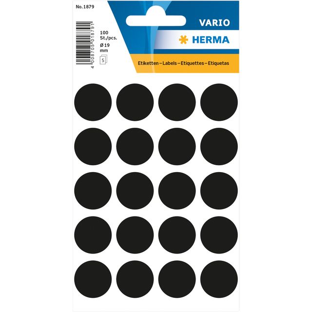 HERMA -  Etiket  1879 rond 19mm zwart 100st