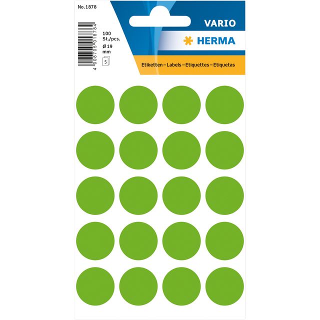 HERMA -  Etiket  1878 rond 19mm fluor groen 100st | 10 stuks