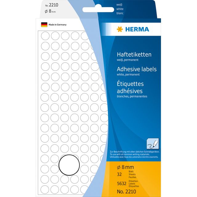 HERMA - Etiquette 2210 ronde 8mm blanc 5632 pièces