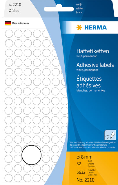 HERMA - Etiquette 2210 ronde 8mm blanc 5632 pièces