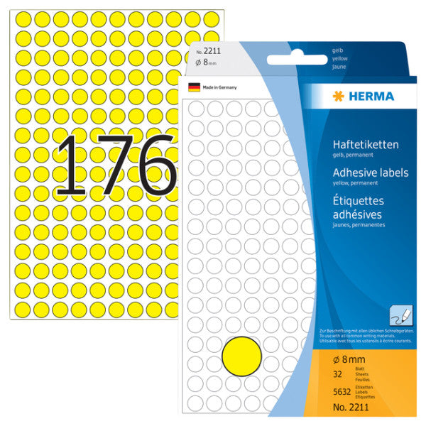 HERMA - Etikett 2211 rund 8mm gelb 5632 Stück