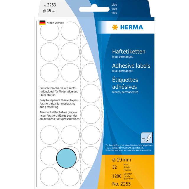HERMA -  Etiket  2253 rond 19mm blauw 1280st